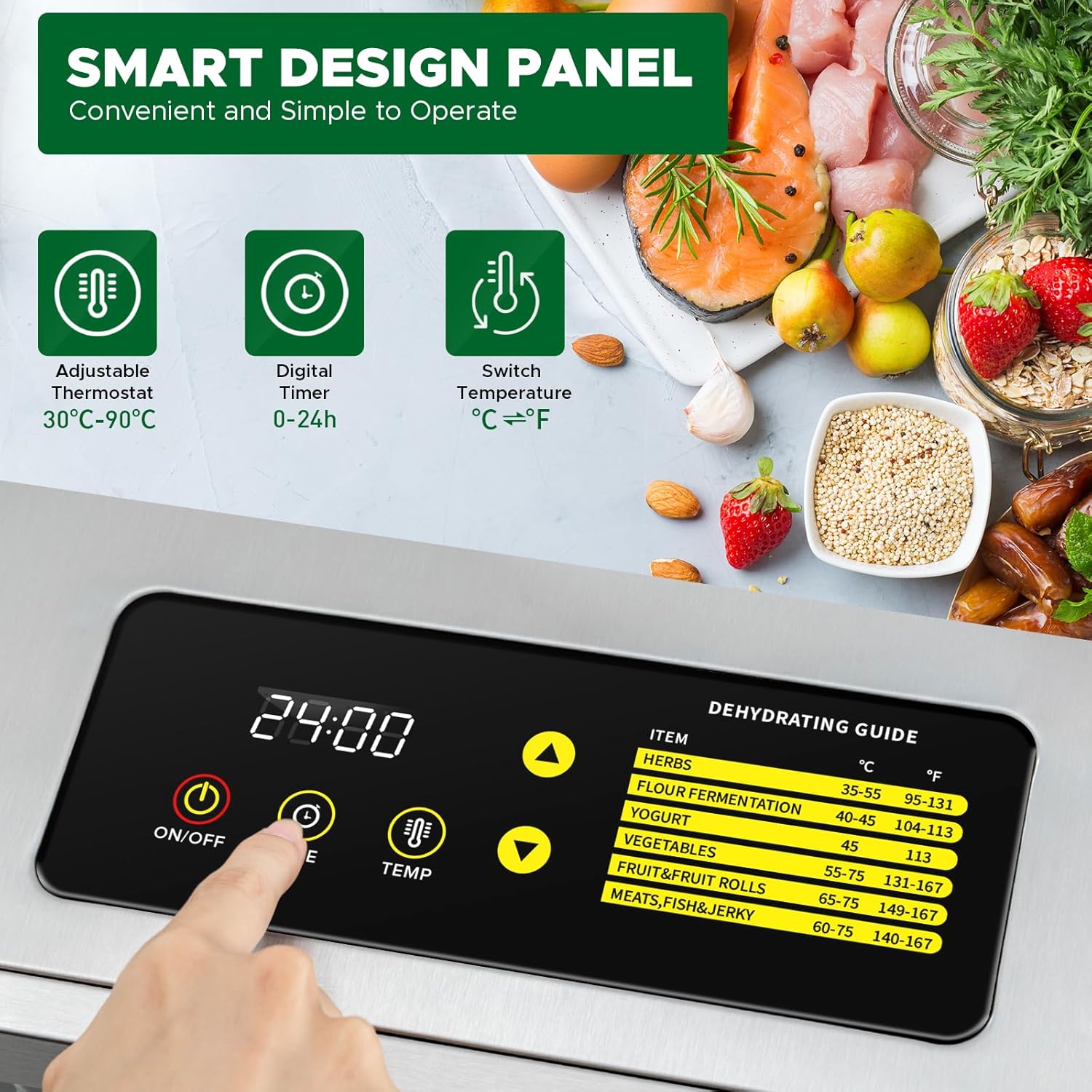 Food Dehydrator Machine, 12 Trays ALL Stainless Steel, Dual fan 360° Efficient Drying, 24H Adjustable Timer & 30℃ to 90℃ Temperature Control, Overheat Protection, 800W