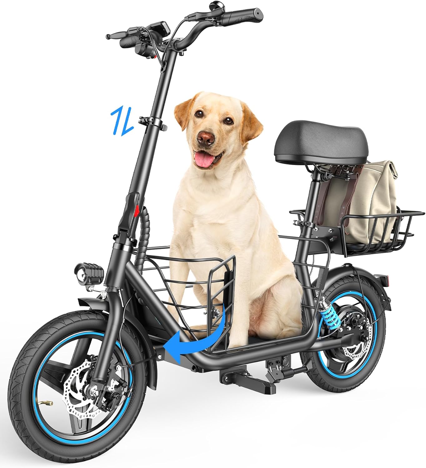 Gyroor Electric Scooter for Adults with A Large Cargo Basket, 650W Motor,48km Range,30 km/h Max Speed, 14" Pneumatic Tire and Dual Shock Absorption,Foldable Electric Scooter with Seat for Pets & Cargo