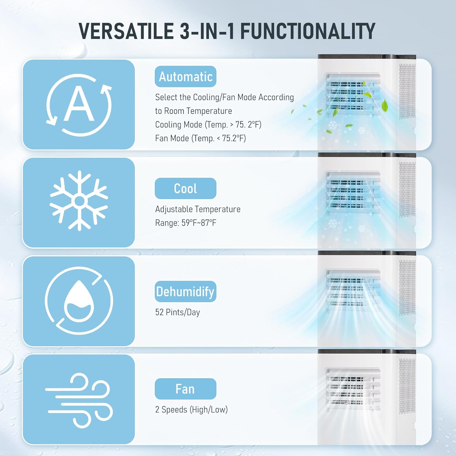 Portable Air Conditioner, 10000 BTU 3-in-1 Cooling, Dehumidifier, Fan with Remote Control, 24H Timer, LED Display, Sleep Function, Child Lock for Home, Office, Bedroom (Window Kit Included)