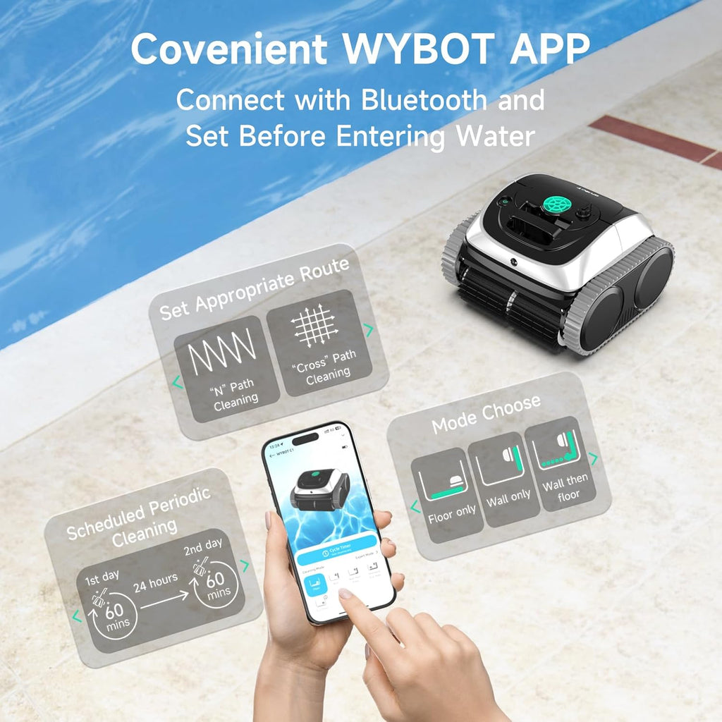 C1 Cordless Pool Vacuum, Wall & Waterline Cleaning, Pool Cleaner Robot with Smart Route Planning, 150 Mins Runtime, Ideal for Inground Pools Up to 1,614 Sq.ft, DeepGrey & Green