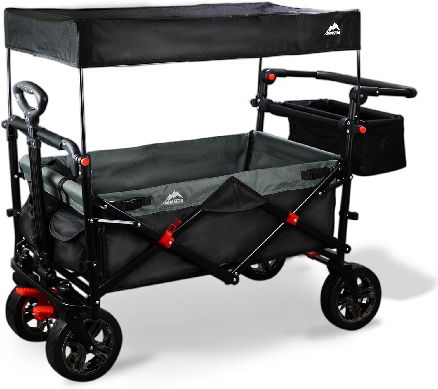 Foldable caravan, detachable canopy, safety belt, reversible handle, detachable canopy, with a carrying capacity of 220 pounds, suitable for children over 1 year old. A foldable baby carriage for family outings, capable of carrying goods.