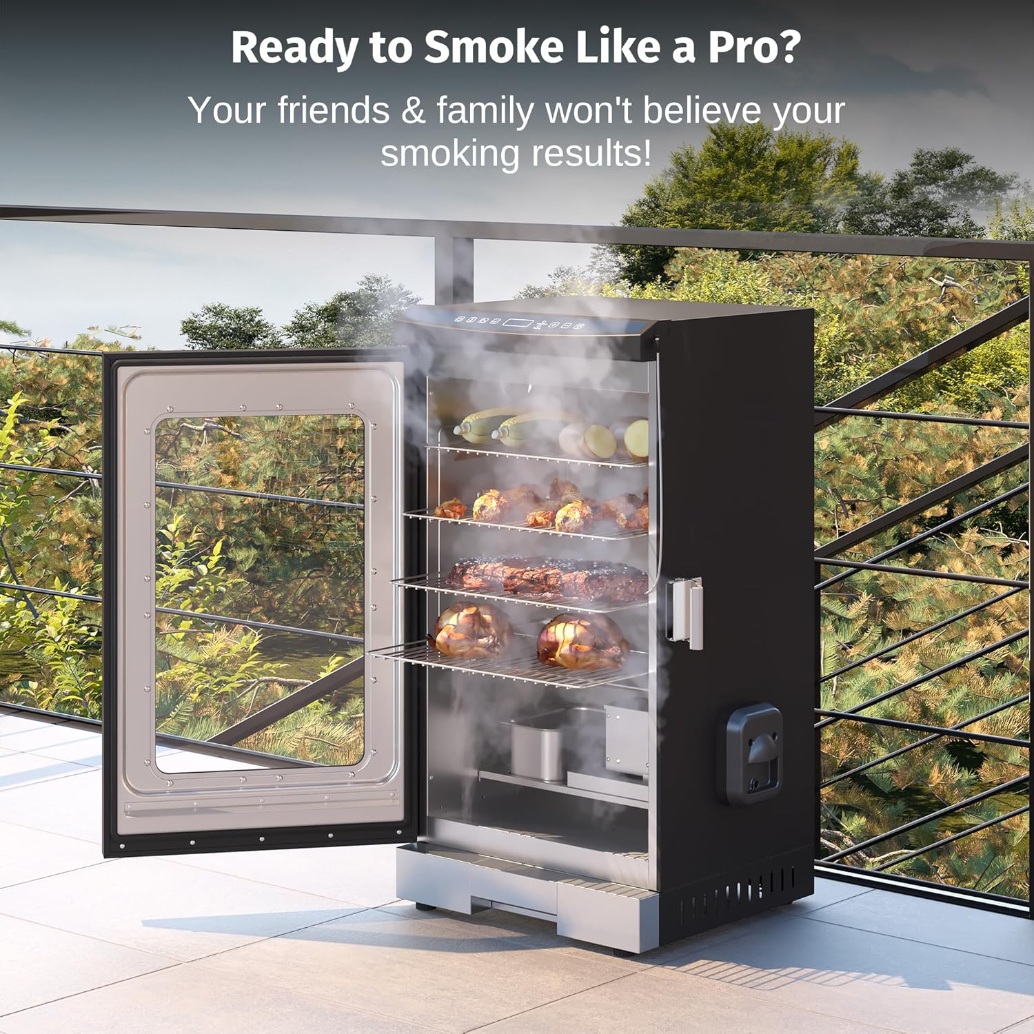 30" Electric Smoker, Outdoor Smoker with Glass Door & Meat Thermometer, 725 Sq Inch Large Capacity, 4 Detachable Racks for Backyard BBQ, Party, Outdoor Cooking Night Blue