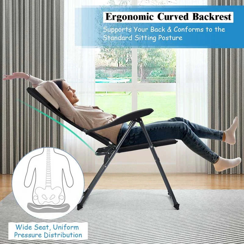 2 Pack Folding Patio Chairs 7 Position Adjustable Lawn Chair Recliner Camping Chair Compact Outdoor Sling Chair Fully Assembly - Comfortable And Ergonomic Design