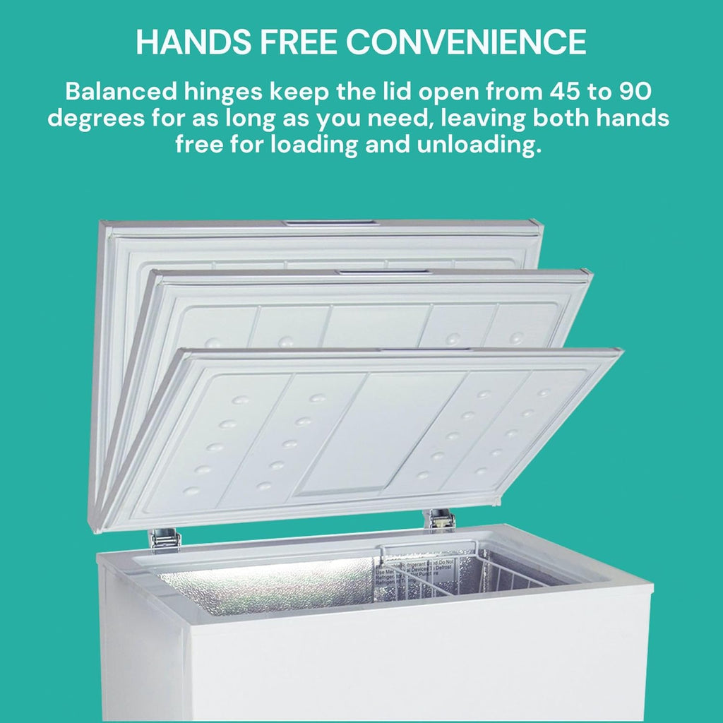5.0 cu ft (155L), White, Manual Defrost Deep Freeze, Storage Basket, Space-Saving Flat Back, Stay-Open Lid, Front-Access Defrost Drain, for Apartment, Condo, Cottage