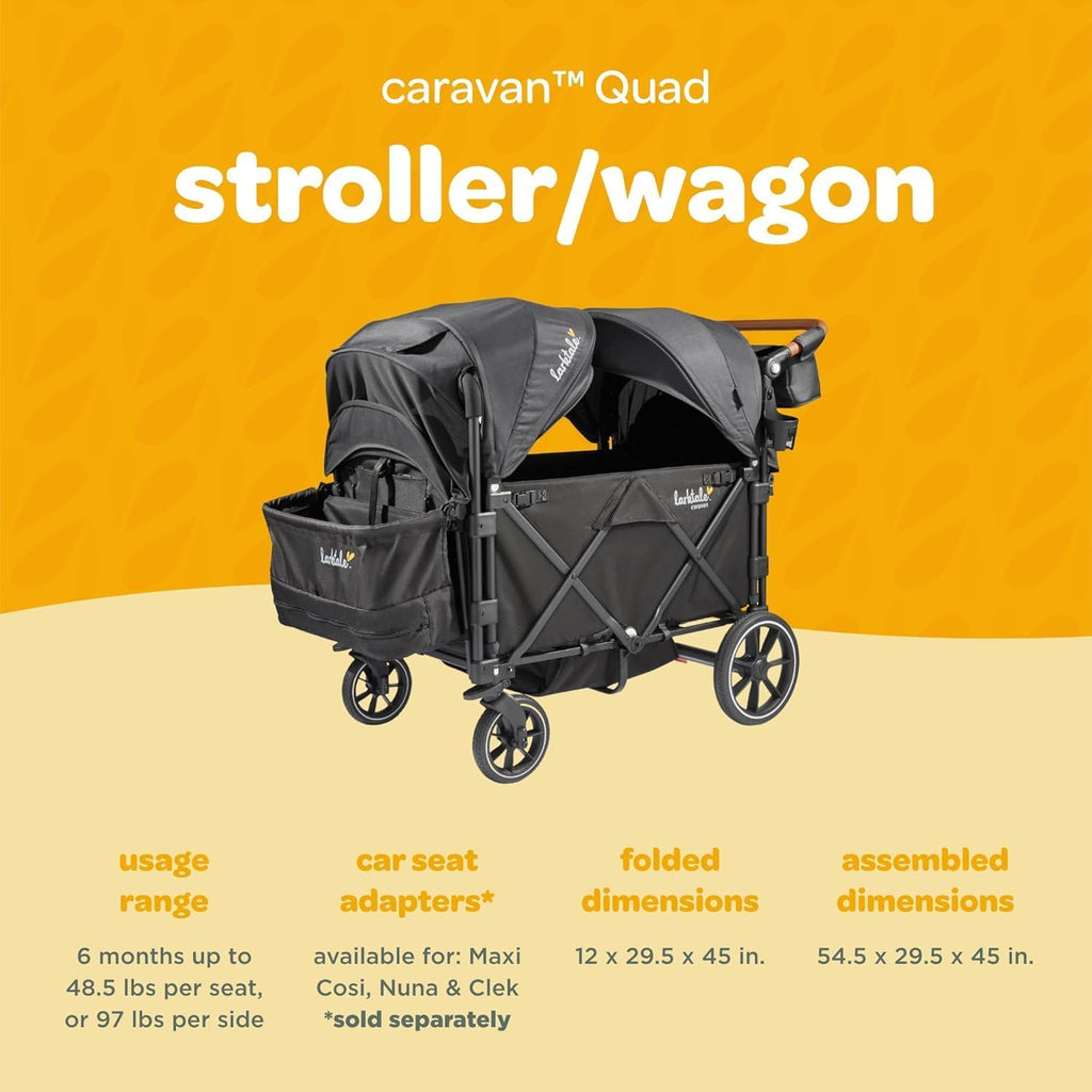 Foldable Stroller/Wagon for Kids & Babies - Seats up to Four Passengers - 214 lbs Total Weight Capacity - Dual Sun Canopies, Adjustable Handlebar