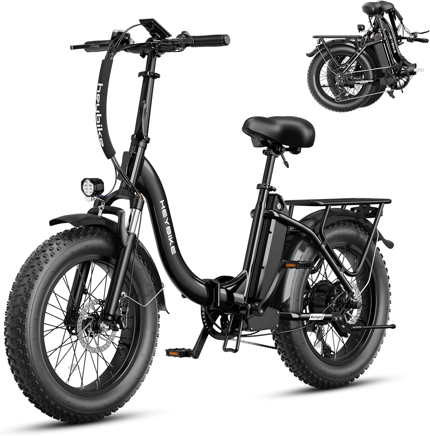 2.0 Electric Bike for Adults, Peak 1400W Peak Motor Ebike, 45KM/H Max Speed [20"*4 Fat Tire All-Terrain] 600Wh Removable Battery Folding Step-Thru E Bike with Front Suspension