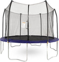 A 12-foot-diameter circular trampoline with protective railings, equipped with spring pads