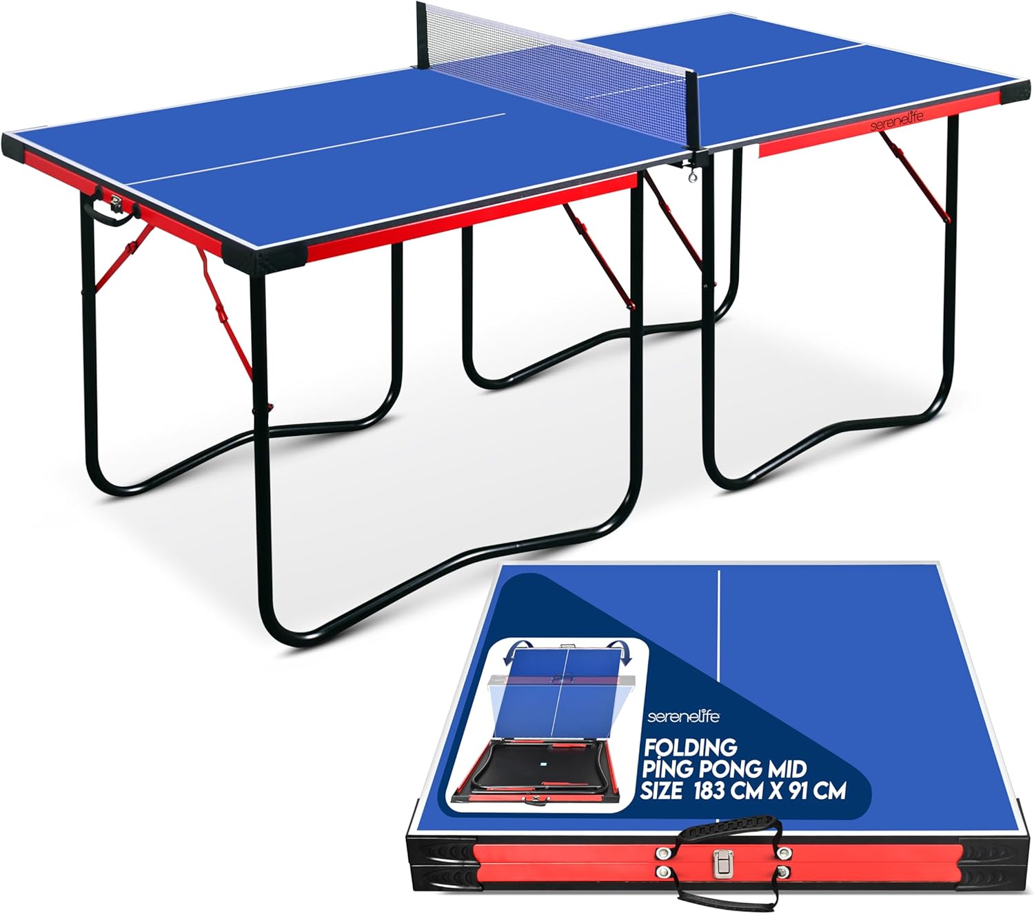 Table Tennis Set - Portable and foldable table tennis table (with net, posts and clips) - Suitable for indoor and outdoor use, suitable for camping and beach activities, space-saving design