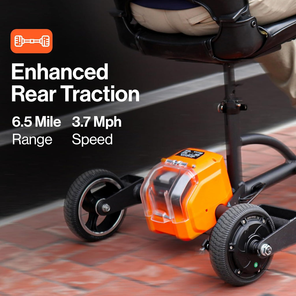 Adult-sized passport-style folding scooter - foldable, three-wheel design, suitable for air travel - range up to 13 miles, equipped with 2 detachable 44.4V lithium-ion batteries and charger (weighing 275 pounds)