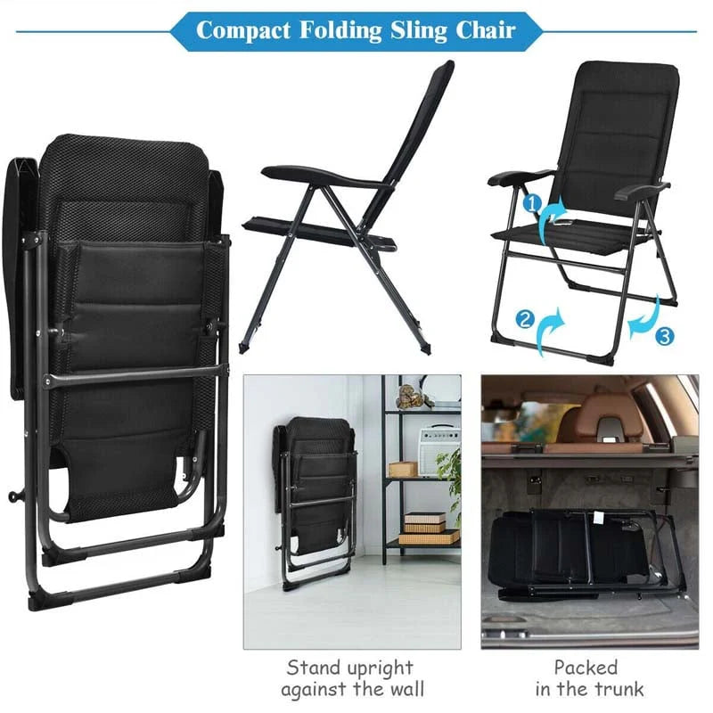 2 Pack Folding Patio Chairs 7 Position Adjustable Lawn Chair Recliner Camping Chair Compact Outdoor Sling Chair Fully Assembly - Comfortable And Ergonomic Design
