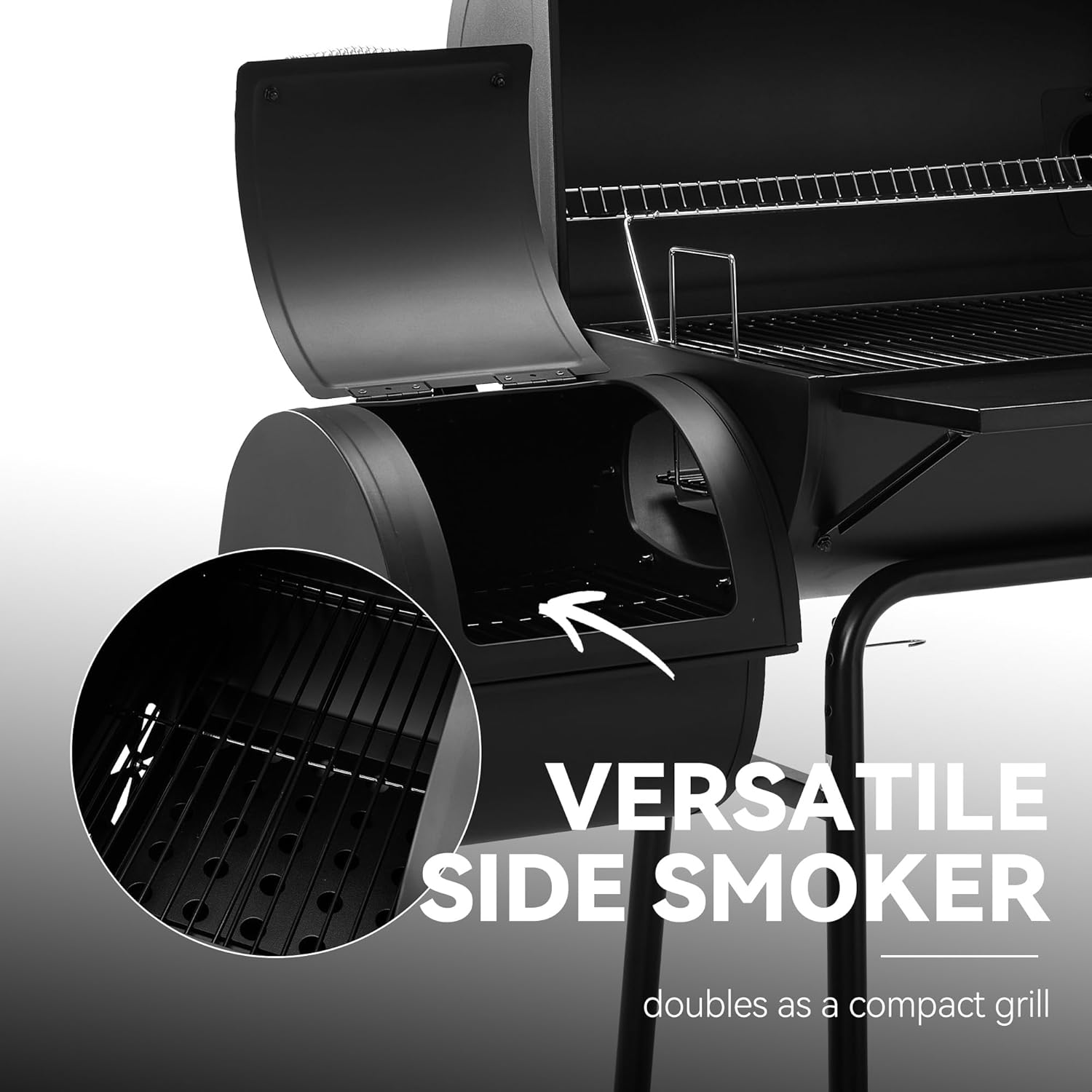 BBQ Charcoal Grill and Offset Smoker, 30'' L, 800 Square Inch, Outdoor for Camping, Black
