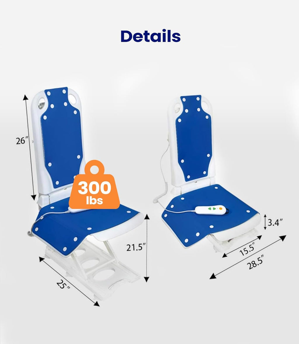 MAIDeSITe Electric Bath Lift Chair, Collapsible Bathtub Lift with Non-Slip Suction Cups, Suitable for Bathtubs Larger Than 16“ Wide, High-Strength Steel Pole Support, Bearing Weight 300LBS