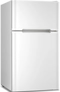 Antarctic Star Compact Mini Refrigerator Separate Freezer, Small Fridge Double 2-Door Adjustable Removable Retro Stainless Steel Shelves Living room/Kitchen/Dorm/Office 3.2 cu ft.Green