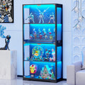 Display Cabinet with Glass Doors, 4-Tier Curio Cabinet with 3 Color Lights for Collectibles, Bookcase for Books Trophy, Glass Display Case with Human Body Sensor, Storage Cabinet, Black