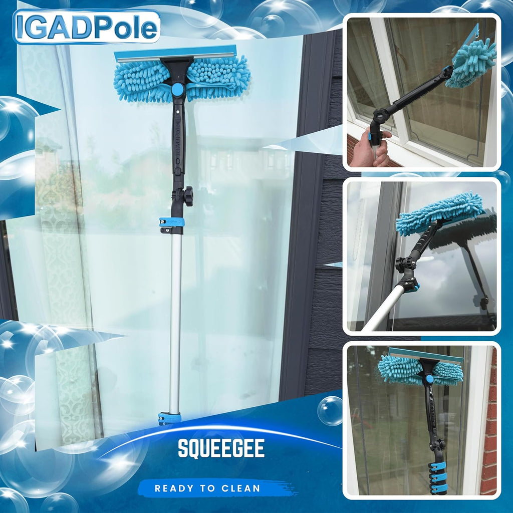 24-foot pole-type cleaning kit: water-driven brush, spider web cleaner, 10-inch scraper and soap box, with 5 to 24 feet (7 meters) of extendable pole.