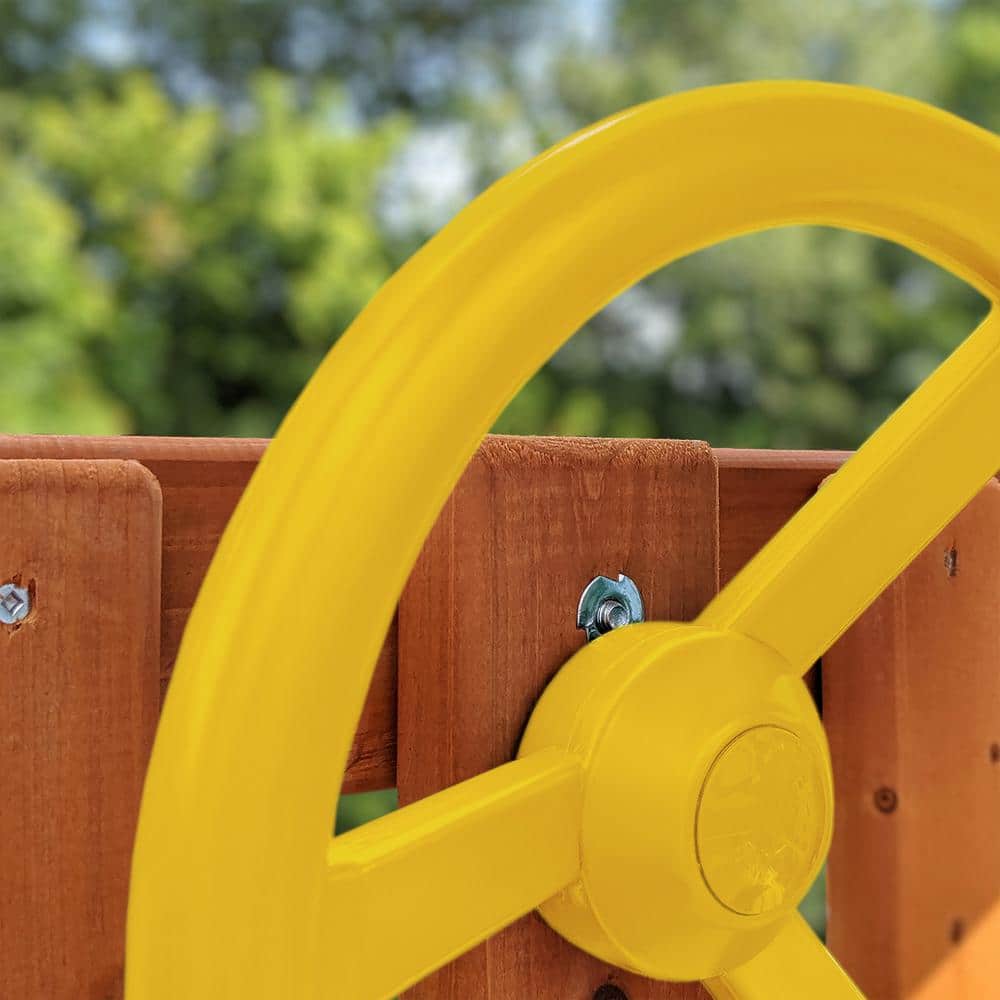DIY Outing III Wooden Outdoor Playset with Tarp Roof, Rock Wall, Wave Slide, Swings, and Backyard Swing Set Accessories
