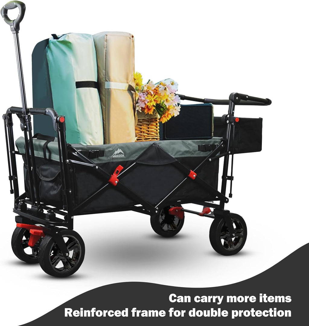 Foldable caravan, detachable canopy, safety belt, reversible handle, detachable canopy, with a carrying capacity of 220 pounds, suitable for children over 1 year old. A foldable baby carriage for family outings, capable of carrying goods.