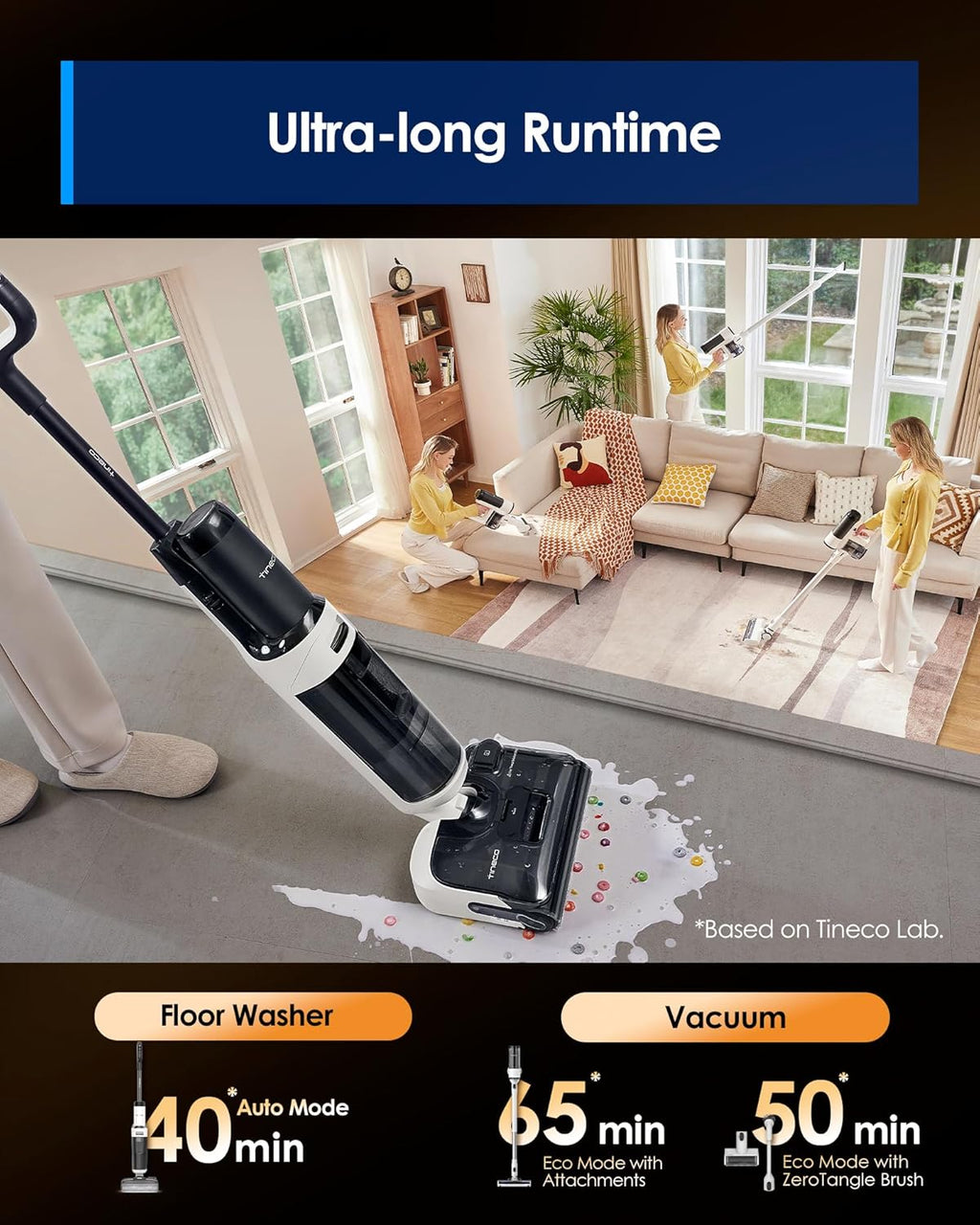 ONE Stretch S6 Cordless Wet Dry Vacuum Cleaner, 180°Lay-Flat Smart Vacuum Mop, 40 Minutes Long Runtime 158℉ Flashdry Self-Cleaning, Dual-Sided Edge Cleaning Lightweight Floor Cleaner
