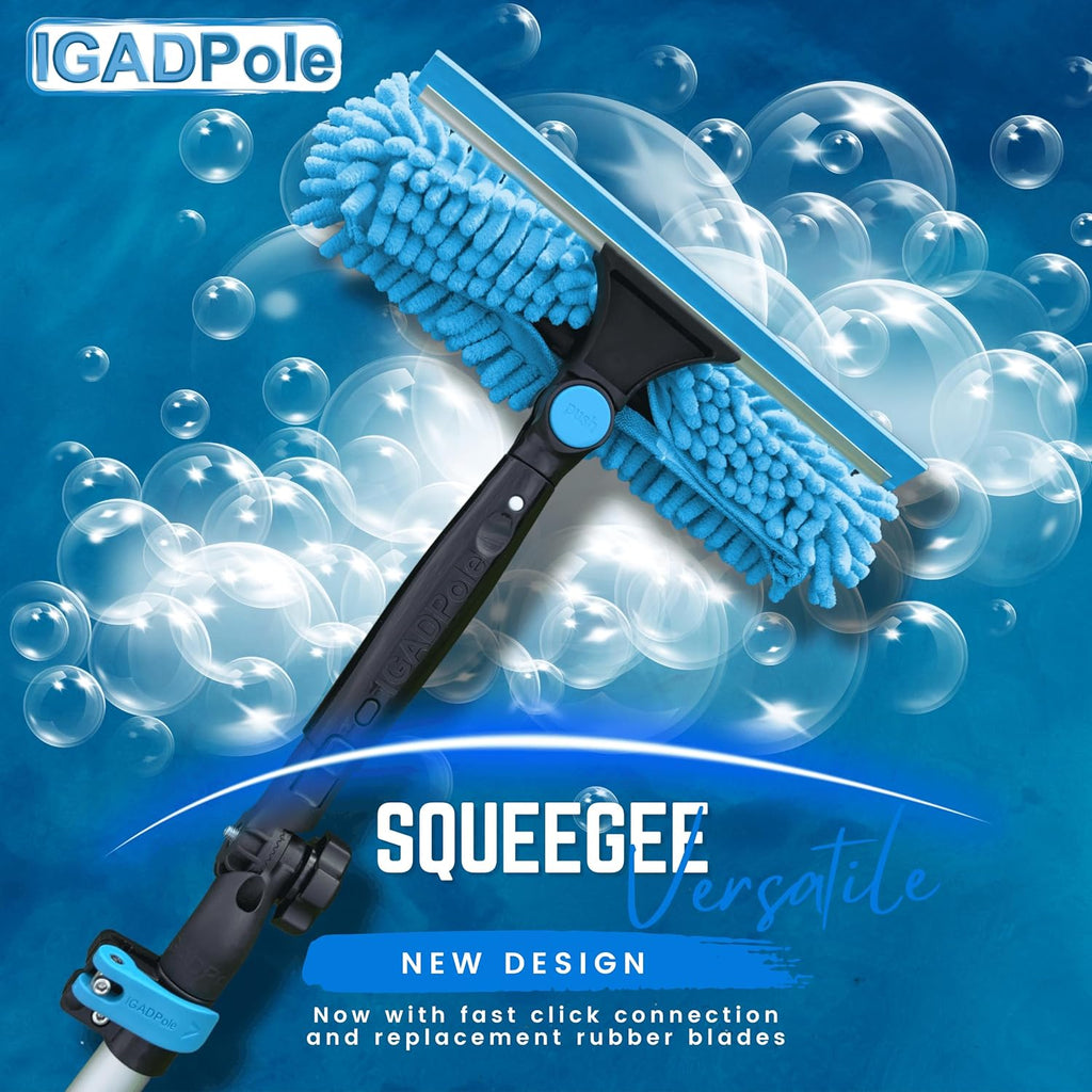 24-foot pole-type cleaning kit: water-driven brush, spider web cleaner, 10-inch scraper and soap box, with 5 to 24 feet (7 meters) of extendable pole.