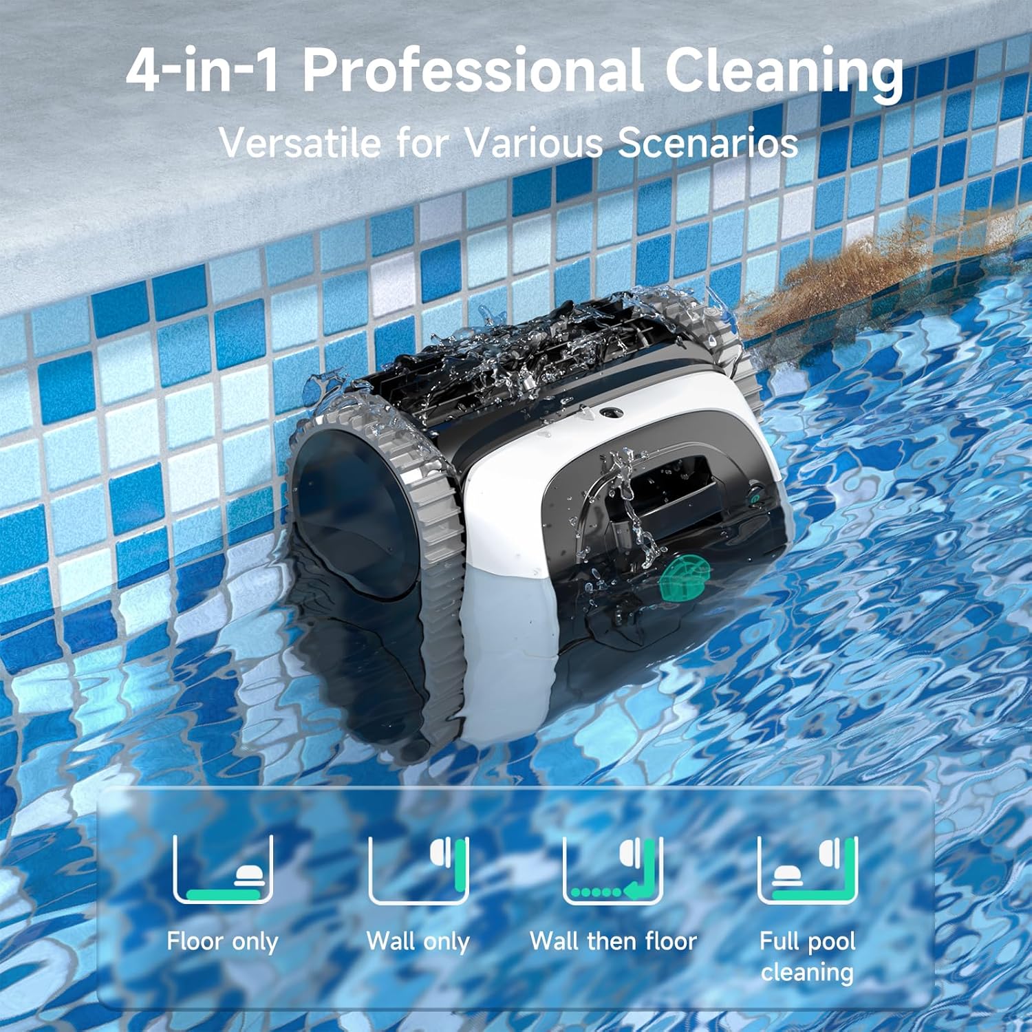 C1 Cordless Pool Vacuum, Wall & Waterline Cleaning, Pool Cleaner Robot with Smart Route Planning, 150 Mins Runtime, Ideal for Inground Pools Up to 1,614 Sq.ft, DeepGrey & Green