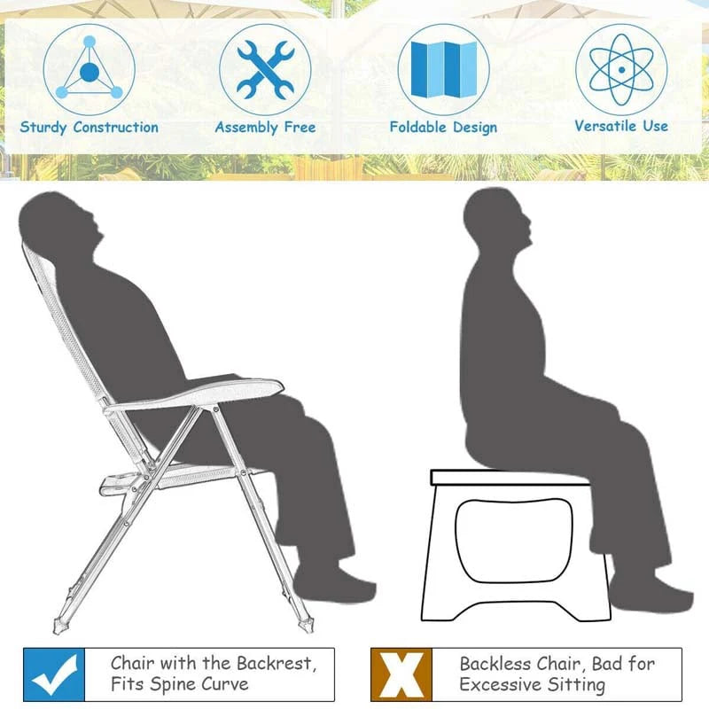 2 Pack Folding Patio Chairs 7 Position Adjustable Lawn Chair Recliner Camping Chair Compact Outdoor Sling Chair Fully Assembly - Comfortable And Ergonomic Design