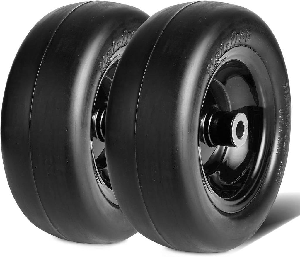 Lawn Mower Tires, 15x6-6" Lawn Tractor Tires, 2-Pack Tire and Wheel Assemblies, Turf Pneumatic Tires with 3" Centered Hub and 3/4" Bushing Size, 16 PCS Adapters for Riding Mowers Lawn Tractors
