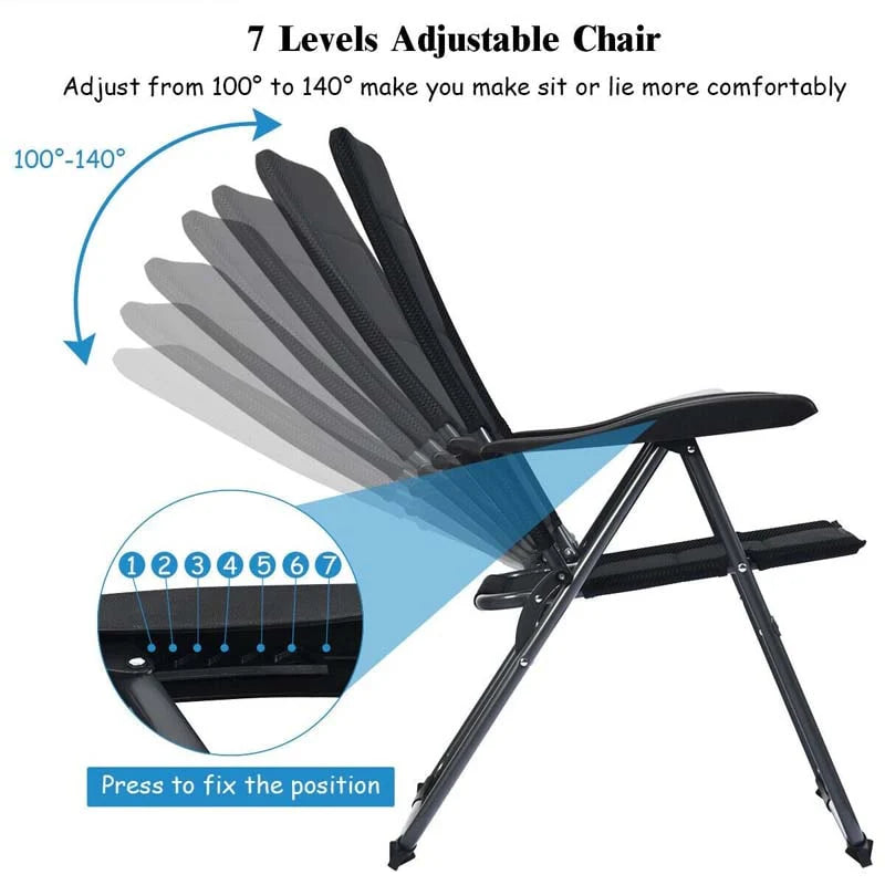 2 Pack Folding Patio Chairs 7 Position Adjustable Lawn Chair Recliner Camping Chair Compact Outdoor Sling Chair Fully Assembly - Comfortable And Ergonomic Design