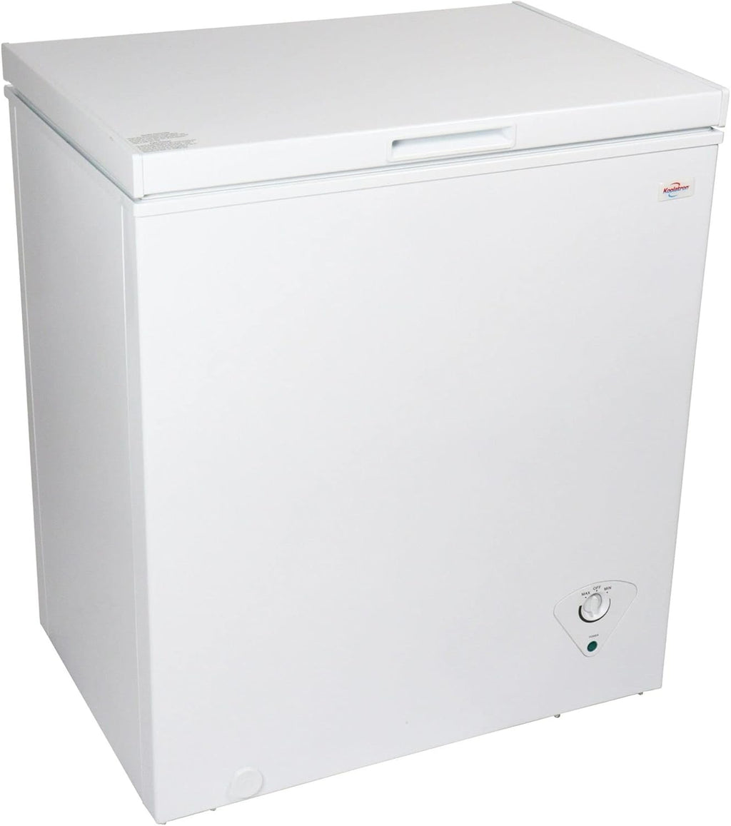 5.0 cu ft (155L), White, Manual Defrost Deep Freeze, Storage Basket, Space-Saving Flat Back, Stay-Open Lid, Front-Access Defrost Drain, for Apartment, Condo, Cottage
