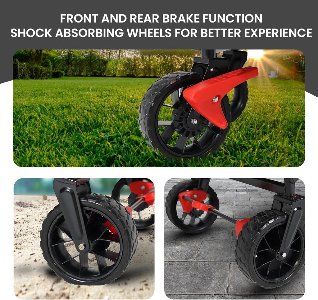 Foldable caravan, detachable canopy, safety belt, reversible handle, detachable canopy, with a carrying capacity of 220 pounds, suitable for children over 1 year old. A foldable baby carriage for family outings, capable of carrying goods.