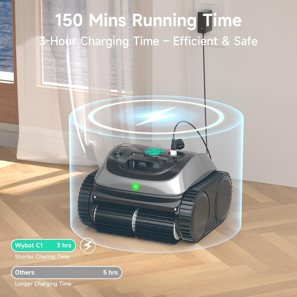 C1 Cordless Pool Vacuum, Wall & Waterline Cleaning, Pool Cleaner Robot with Smart Route Planning, 150 Mins Runtime, Ideal for Inground Pools Up to 1,614 Sq.ft, DeepGrey & Green