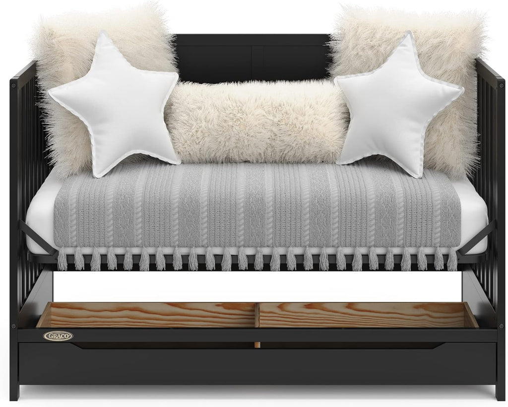 5-in-1 convertible baby crib with drawer - Black