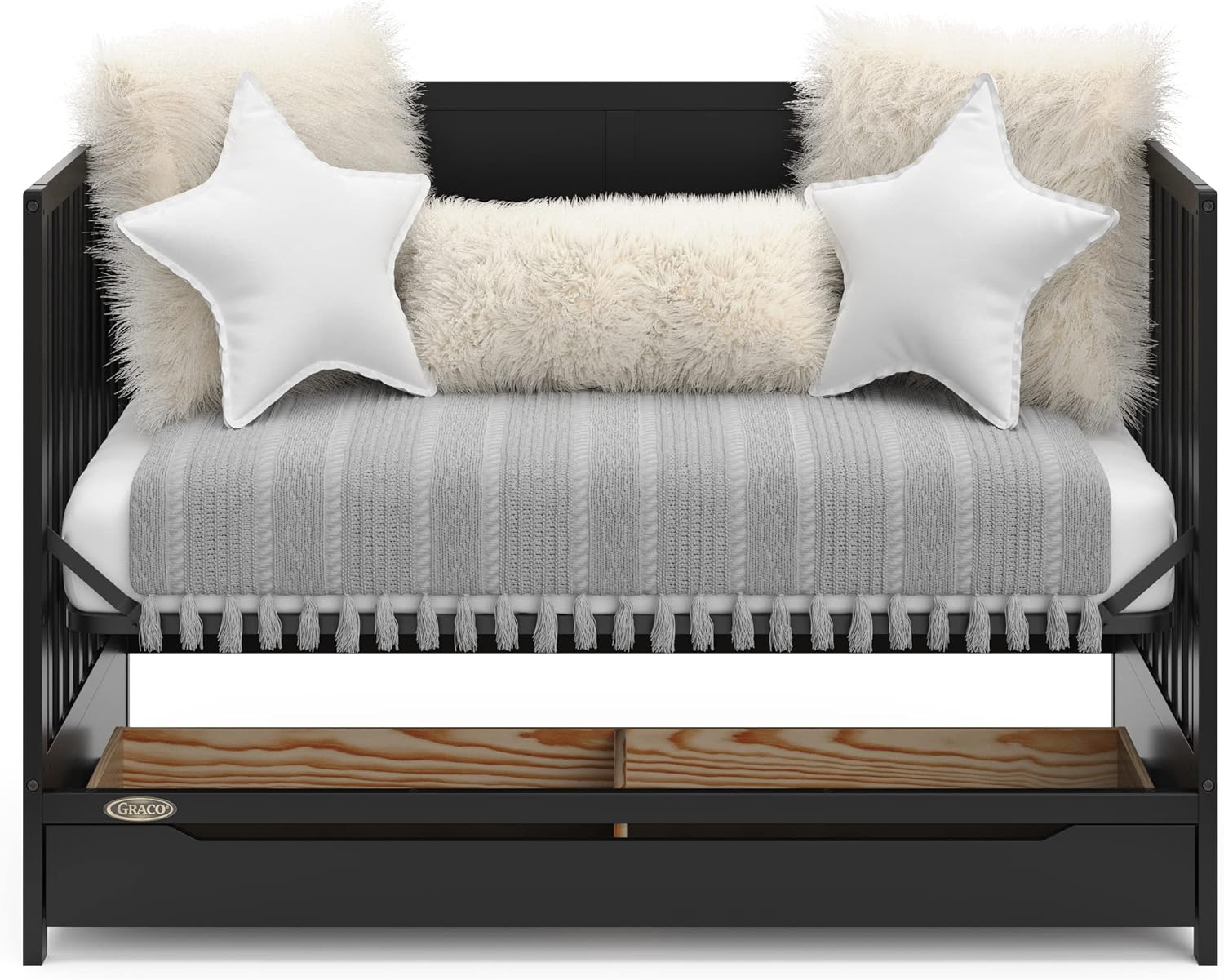 5-in-1 convertible baby crib with drawer - Black