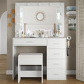 A luxurious dressing table with a power socket, 37-inch wide, equipped with a mirror and 11 LED lights, featuring 5 adjustable lighting modes, suitable for use in bedrooms and dressing rooms, in white style
