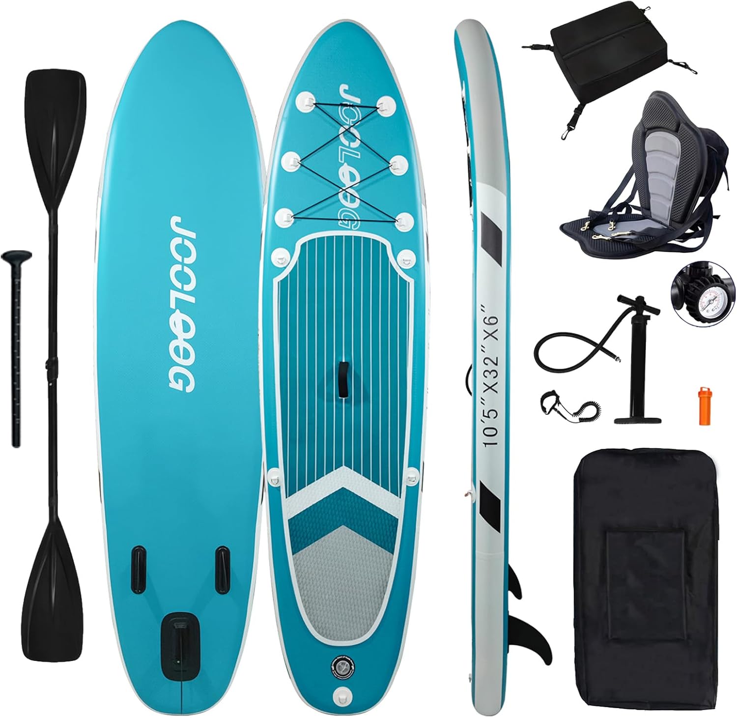 Inflatable stand-up kayak, 6 inches thick, equipped with a high-quality backpack, non-slip hull, bottom fins, and lightweight paddle frame, with a length of 10'3''/10'5''