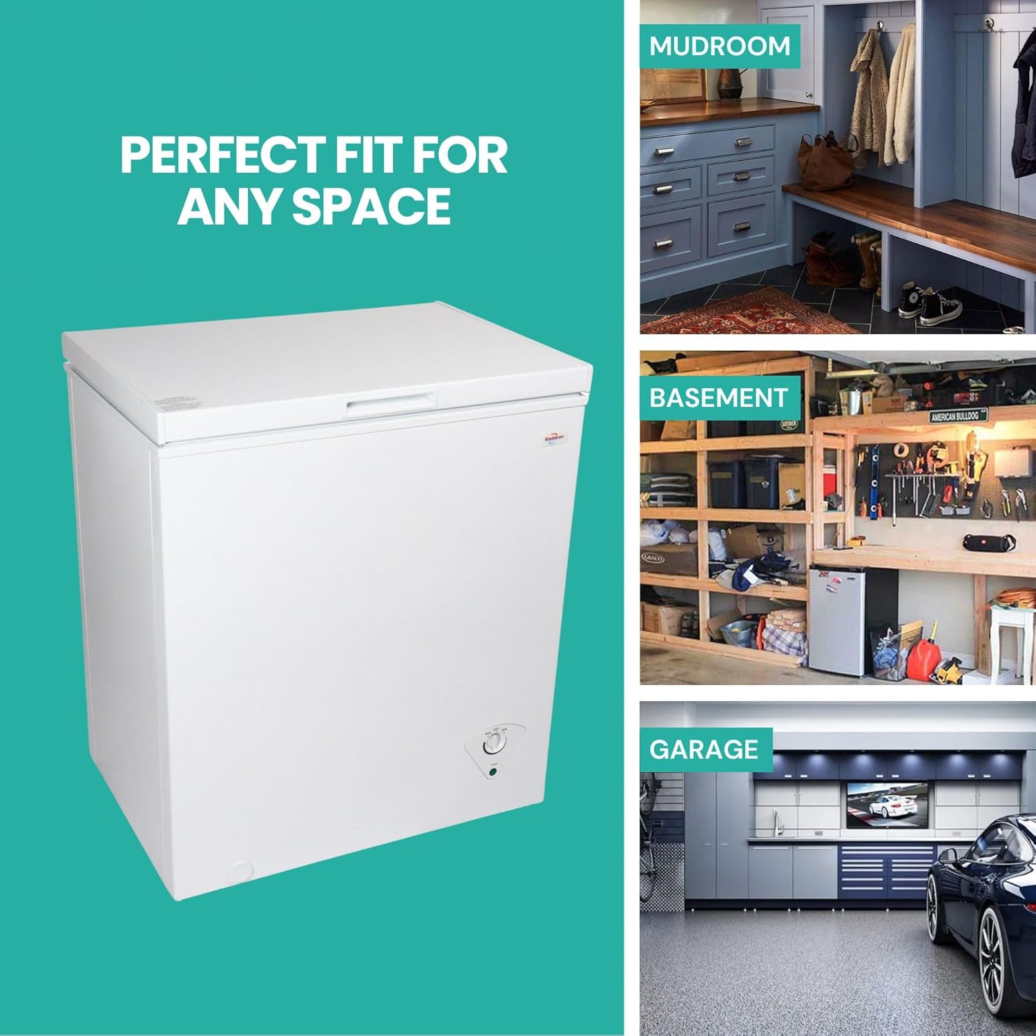 5.0 cu ft (155L), White, Manual Defrost Deep Freeze, Storage Basket, Space-Saving Flat Back, Stay-Open Lid, Front-Access Defrost Drain, for Apartment, Condo, Cottage