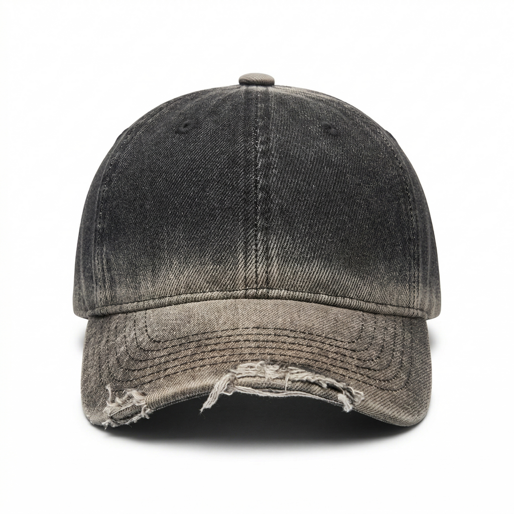 Distressed Gradient Denim Cap — Adjustable Sunshade Hat
