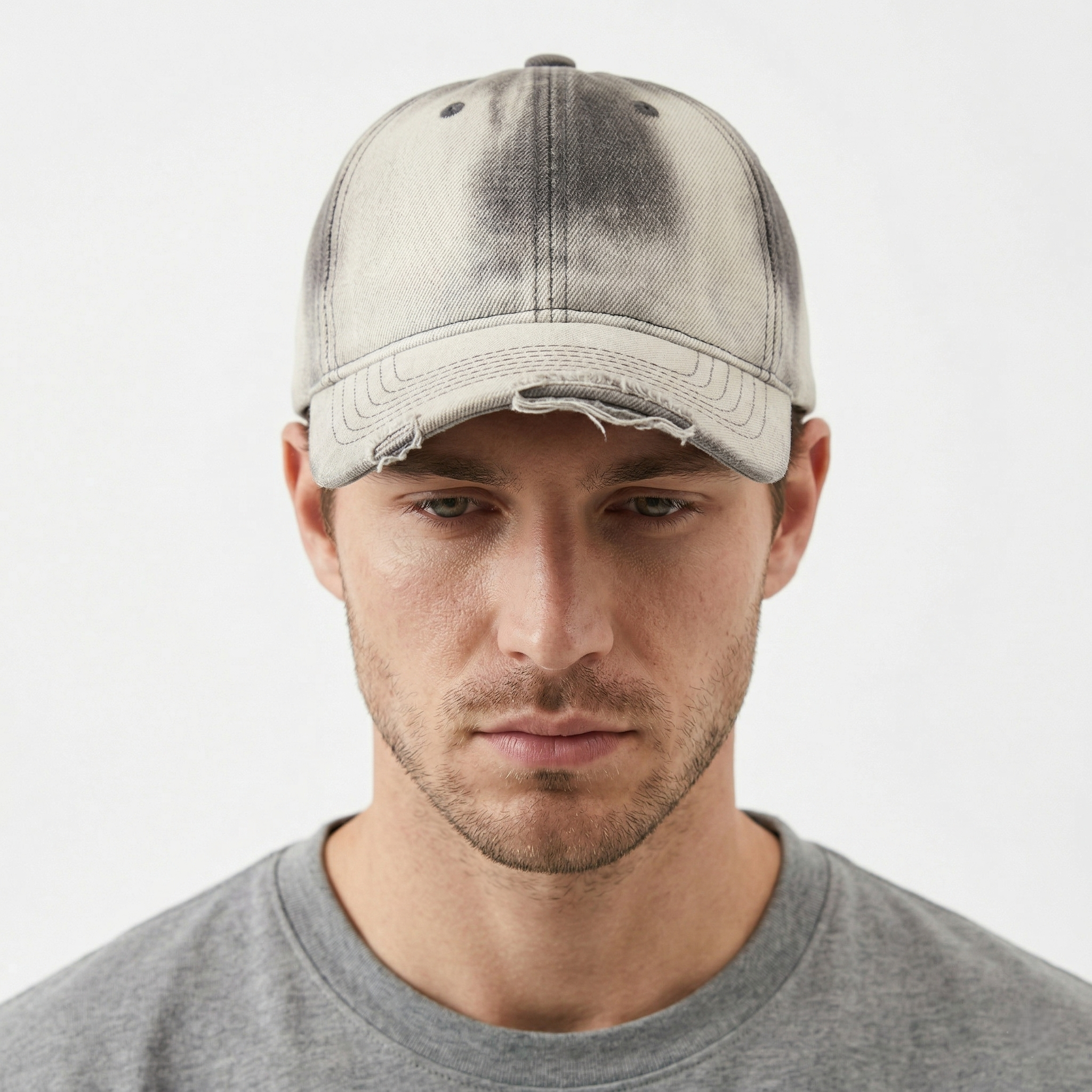 Distressed Gradient Denim Cap — Adjustable Sunshade Hat